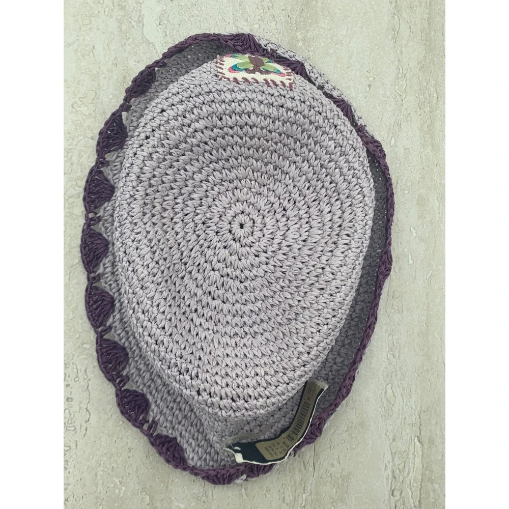 Vintage 90s Cherokee Brand Purple Woven Bucket Hat Butterfly Needlepoint Patch
